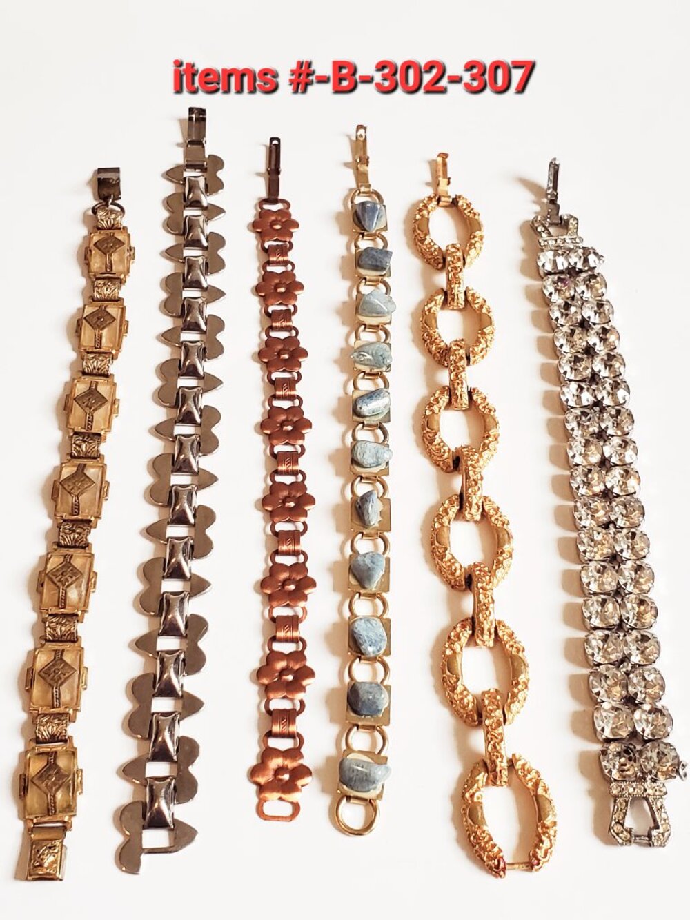 6 Bracelets, items # B-302-307,. wt.  136 .grams.